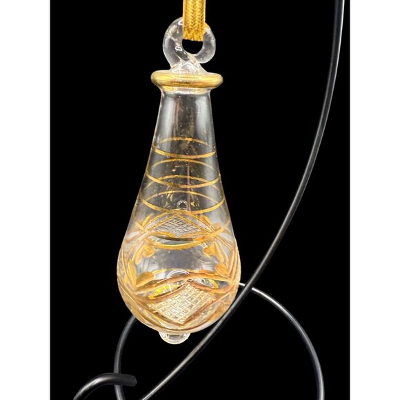 Egyptian Hand Blown Fancy Gold Etched Glass Christmas Teardrop Ornament 6” - Picture 2 of 6